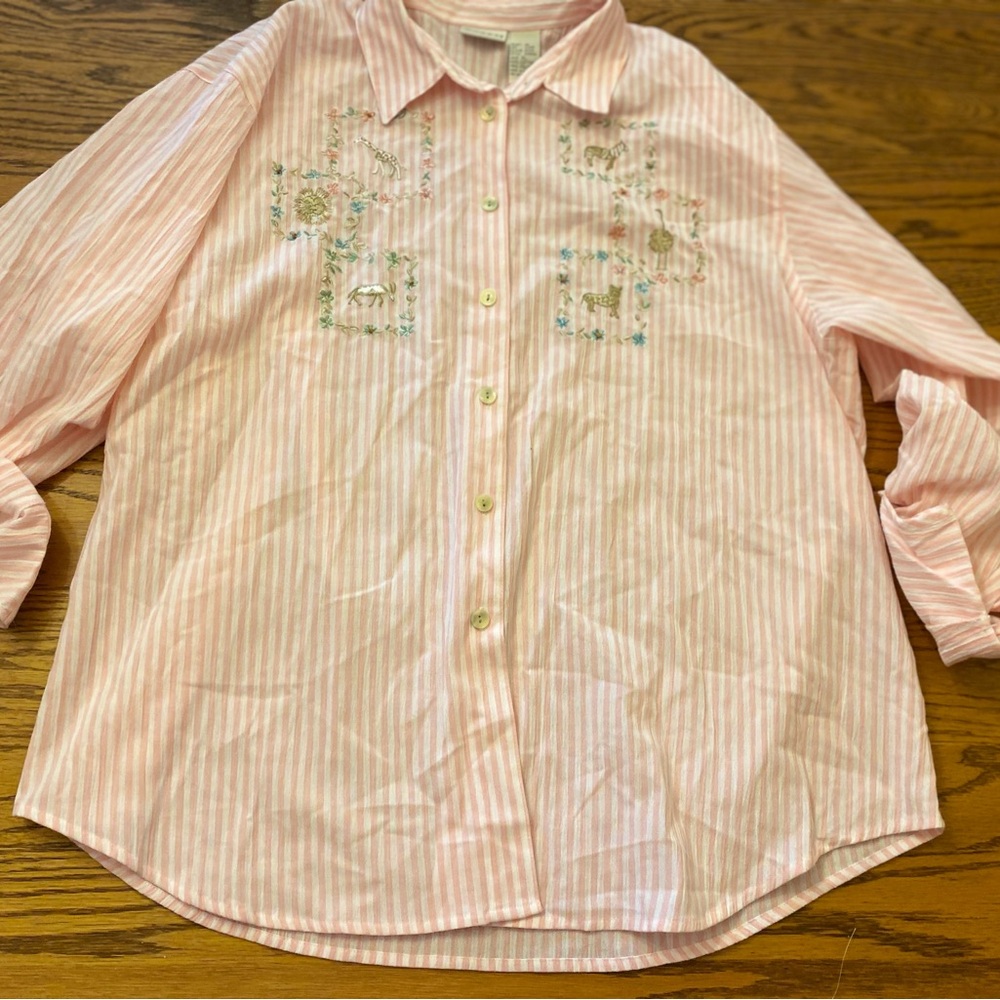 Koret Women's Pink and White animal embroidered Blouse
